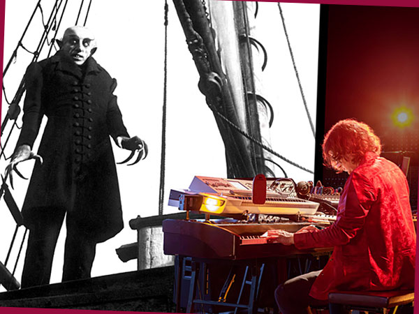 Fotocollage: Filmausschnitt "Nosferatu" mit Pianist von Bothmer (Foto: stummfilmkonzerte.de)